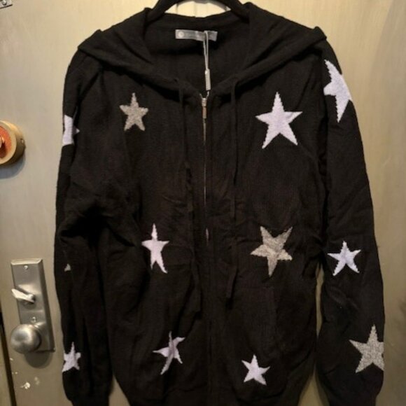 ZIP UP STAR CASHMERE SWEATER HOODIE BLACK/CORNFLOWER - Picture 4 of 16